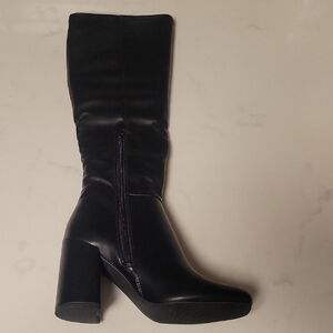 Madden Girl Black Mid-Calf Block Heel Zip Boots